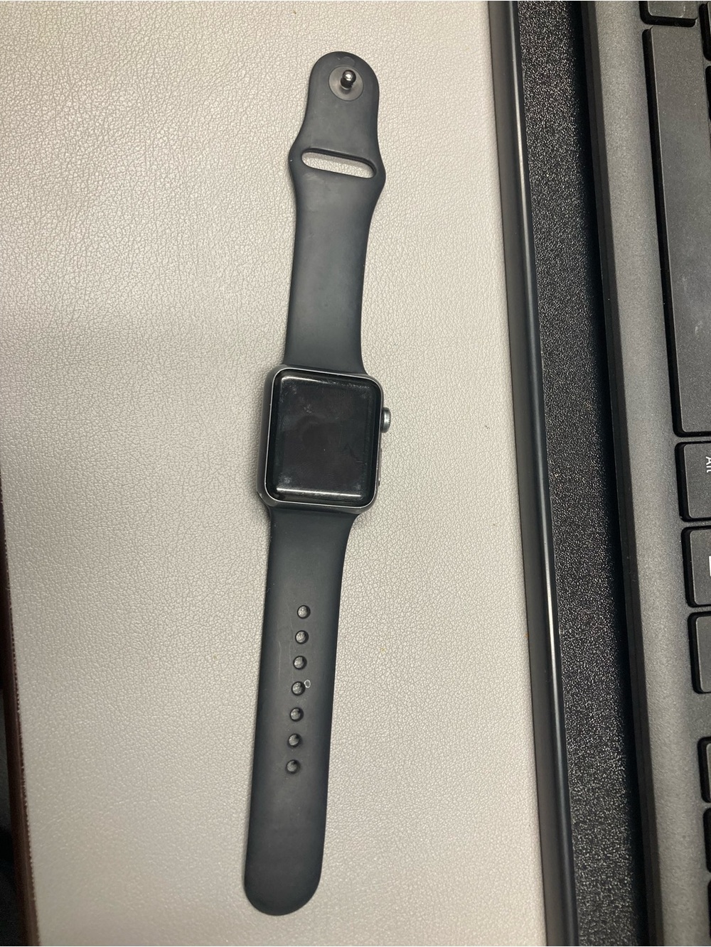 Apple Watch series 1 38mm s/m adjustable band black aluminum case Ion-X glass